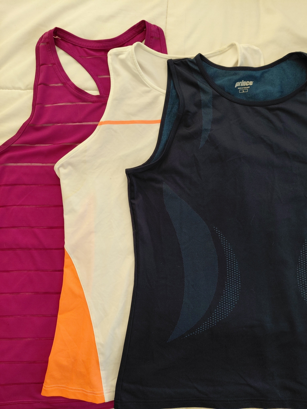 NWOT Magenta, White & Orange and Black Bundle of 3 Lg Racerback Tanks